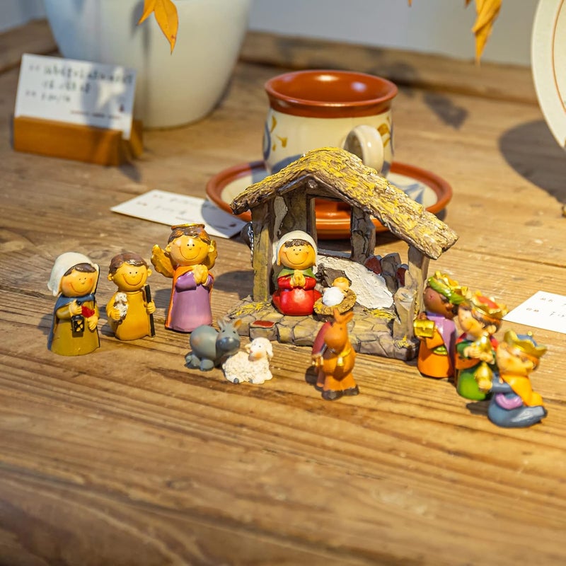 Ovewios Mini Nativity Sets for Christmas Indoor, Little People Nativity Set for Tabletop, Mini Nativity Scene Sunday School Crafts Decorations for Classroom Religious Christmas Ornaments - Image 3